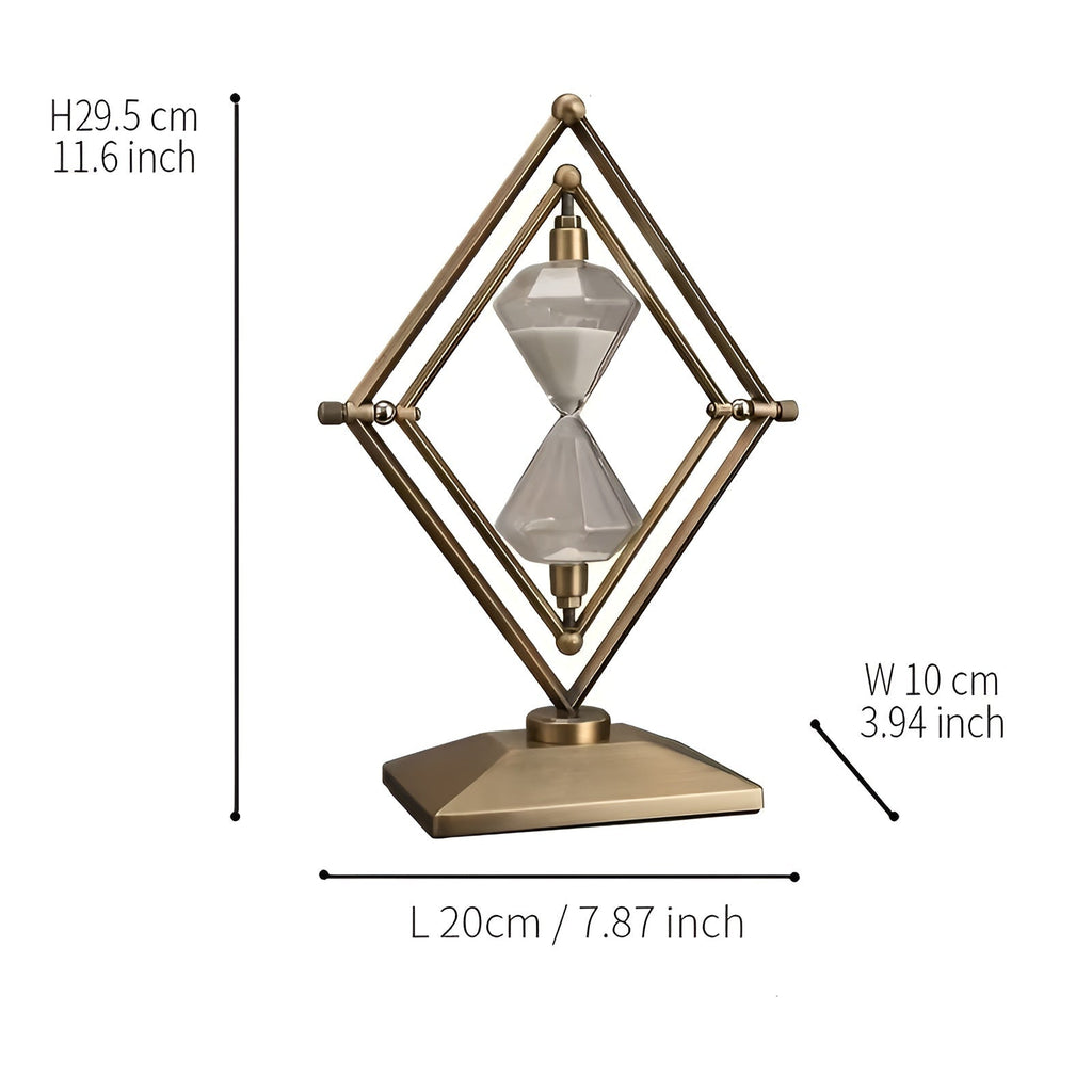 Clessidra con struttura geometrica in metallo – Timer da meditazione con sabbia bianca