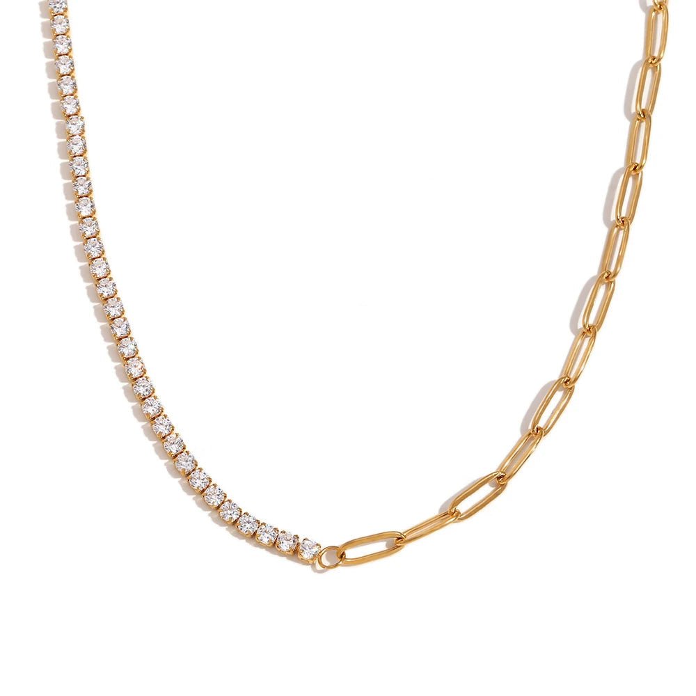 Collana, bracciale e orecchini tennis con catena paperclip 18k