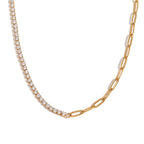 Collana, bracciale e orecchini tennis con catena paperclip 18k