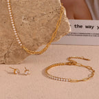 Collana, bracciale e orecchini tennis con catena paperclip 18k