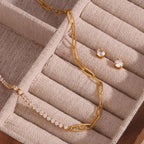 Collana, bracciale e orecchini tennis con catena paperclip 18k