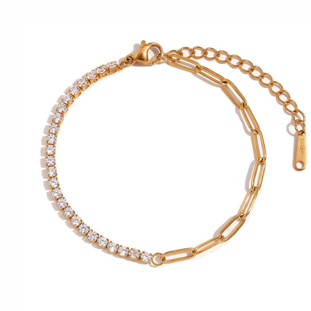 Collana, bracciale e orecchini tennis con catena paperclip 18k