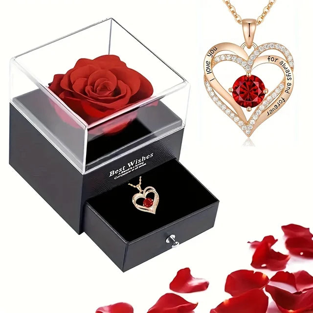 Collana con pendente in zircone rosso e confezione regalo rosa