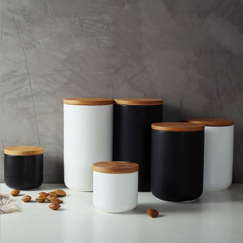 Contenitore per alimenti in ceramica con coperchio ermetico in bambù