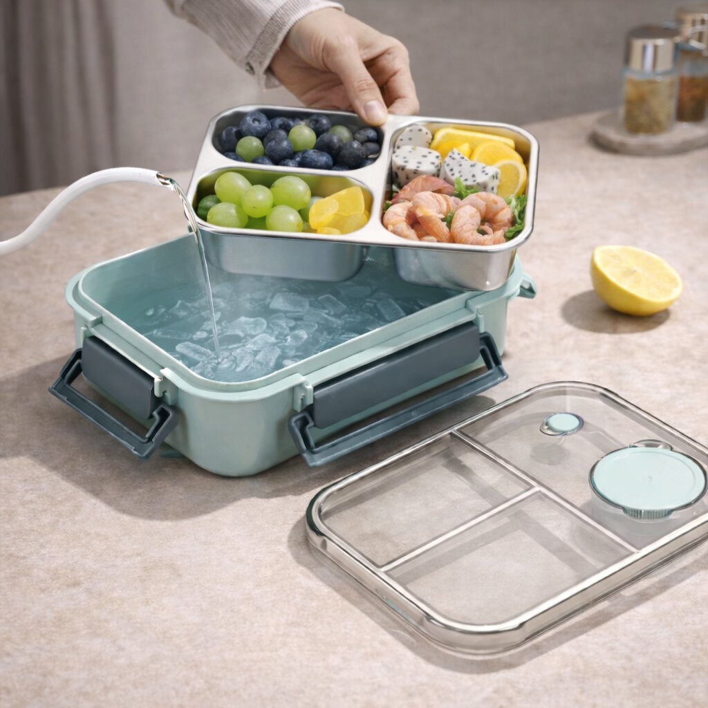 Contenitore termico per alimenti | Scomparti multipli in acciaio inox | Chiusura a clic anti-perdita | Warmpack