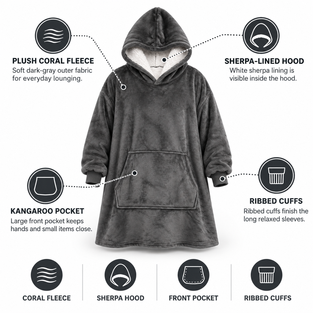 Coperta con cappuccio oversize in sherpa ultra-morbida (con tasca)