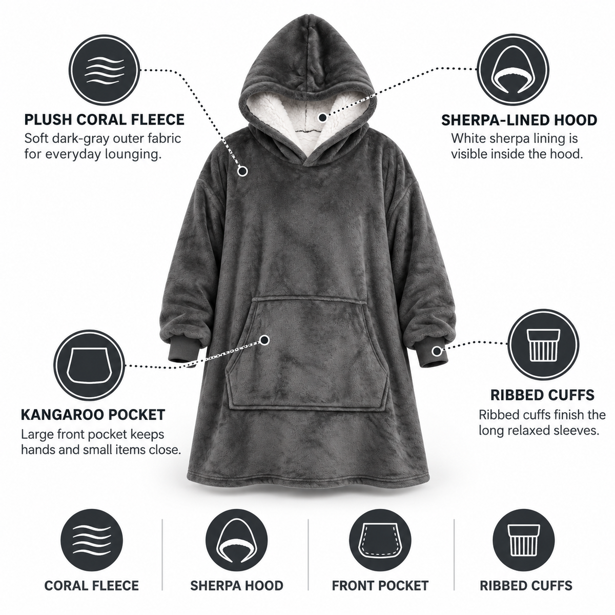 Coperta con cappuccio oversize in sherpa ultra-morbida (con tasca)