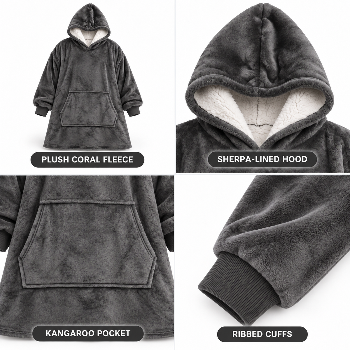 Coperta con cappuccio oversize in sherpa ultra-morbida (con tasca)