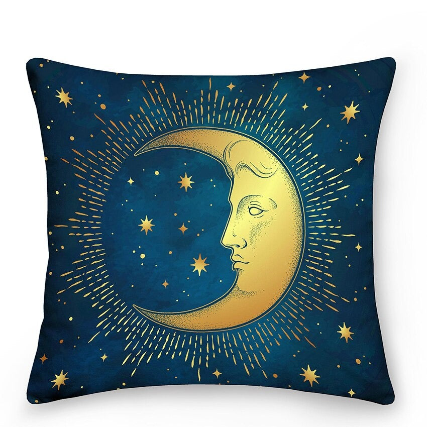 Copricuscini decorativi con sole e luna in stile astrologico
