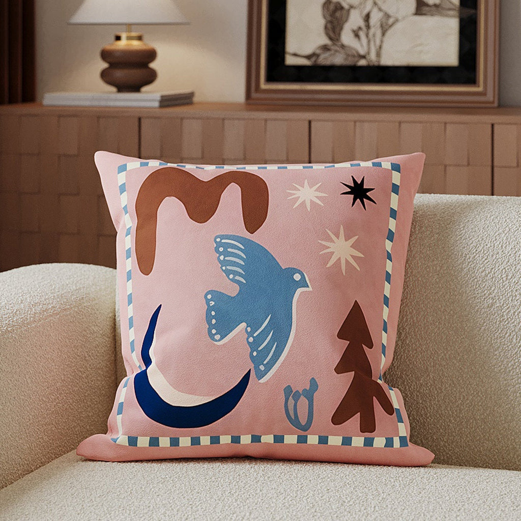 Copricuscino decorativo quadrato in cotone e lino con illustrazione di cavallo e cerniera nascosta