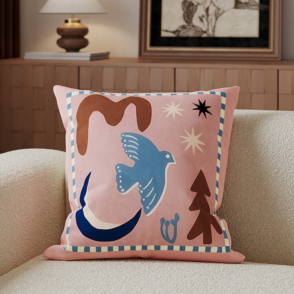 Copricuscino decorativo quadrato in cotone e lino con illustrazione di cavallo e cerniera nascosta