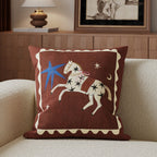Copricuscino decorativo quadrato in cotone e lino con illustrazione di cavallo e cerniera nascosta