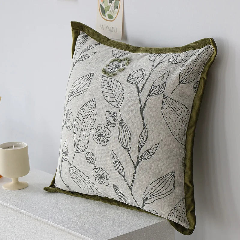 Copricuscino jacquard verde crema 45×45 cm – Fodera decorativa elegante
