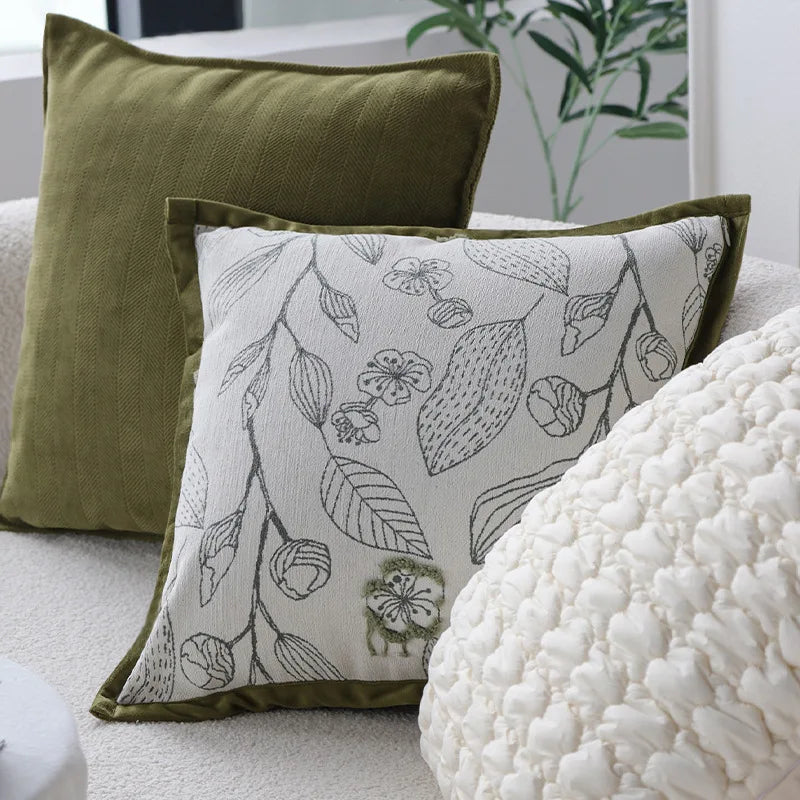 Copricuscino jacquard verde crema 45×45 cm – Fodera decorativa elegante