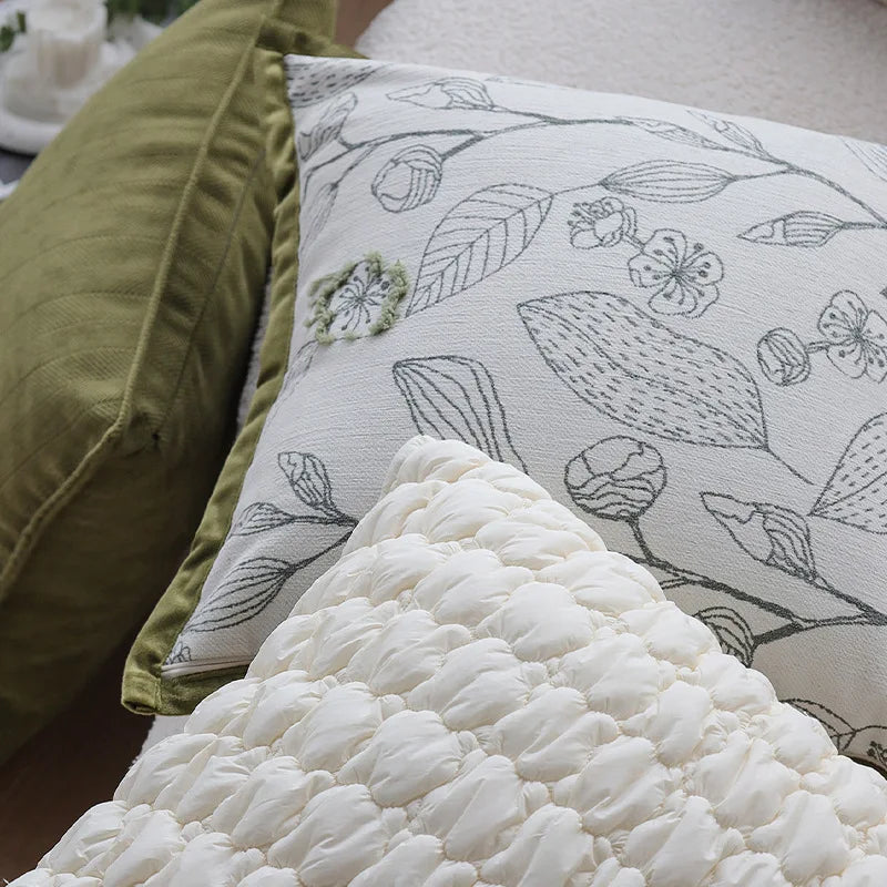 Copricuscino jacquard verde crema 45×45 cm – Fodera decorativa elegante