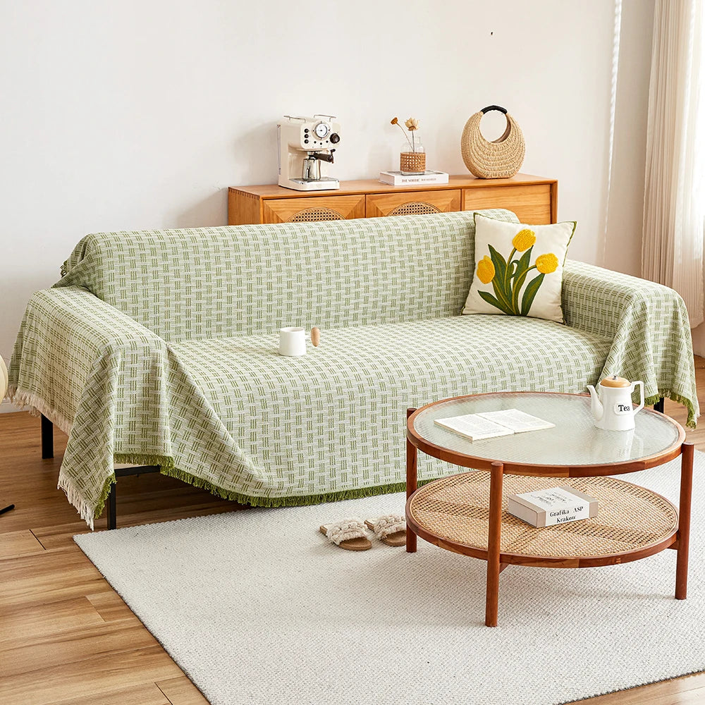 Copridivano reversibile CasaLunea con frange decorative