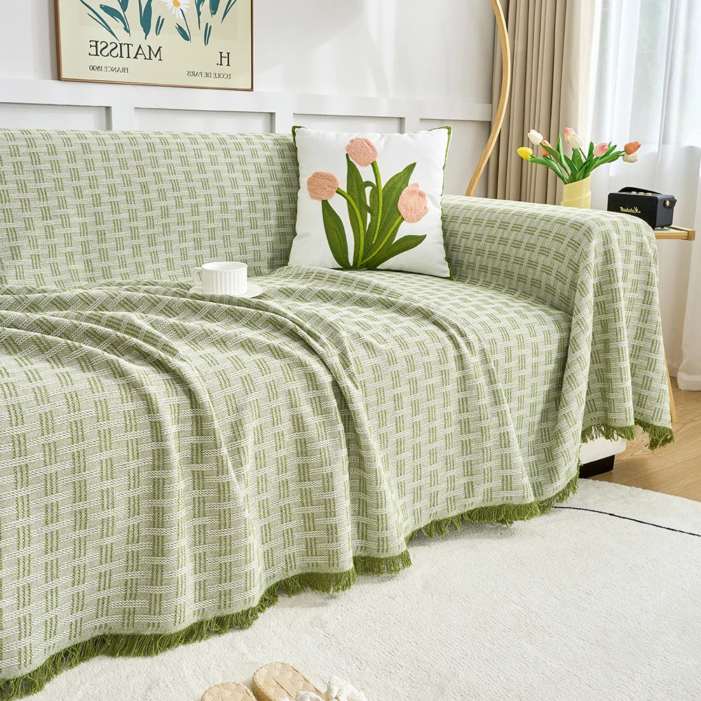 Copridivano reversibile CasaLunea con frange decorative