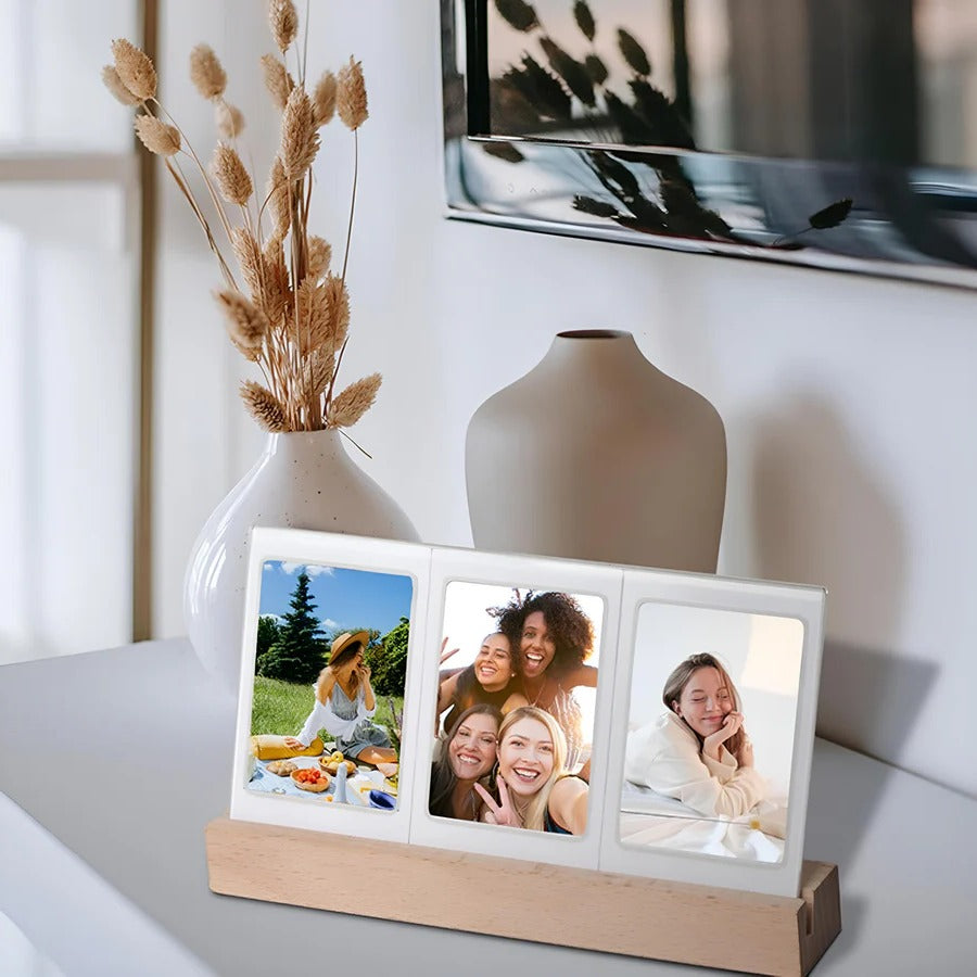 Cornice luminosa a LED per foto Polaroid con 3 slot