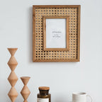 Cornice portafoto artistica in legno con intreccio rattan