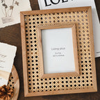 Cornice portafoto artistica in legno con intreccio rattan