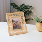 Cornice portafoto artistica in legno con intreccio rattan