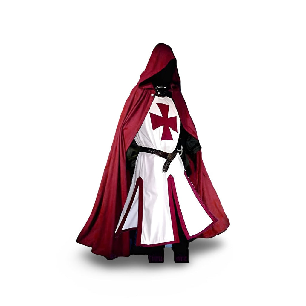 Costume da cavaliere medievale con tunica e mantello con cappuccio per cosplay