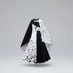 Costume di Halloween da bambina, vestito a macchie bianche e nere da dalmata con mantello, poliestere, maschera con pium