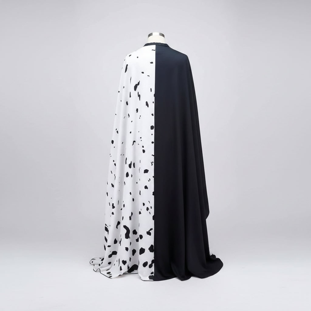 Costume di Halloween da bambina, vestito a macchie bianche e nere da dalmata con mantello, poliestere, maschera con pium