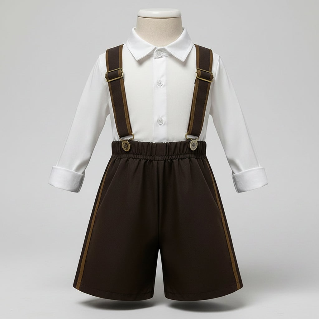 Costume tradizionale bavarese da uomo con pantaloncini e camicetta