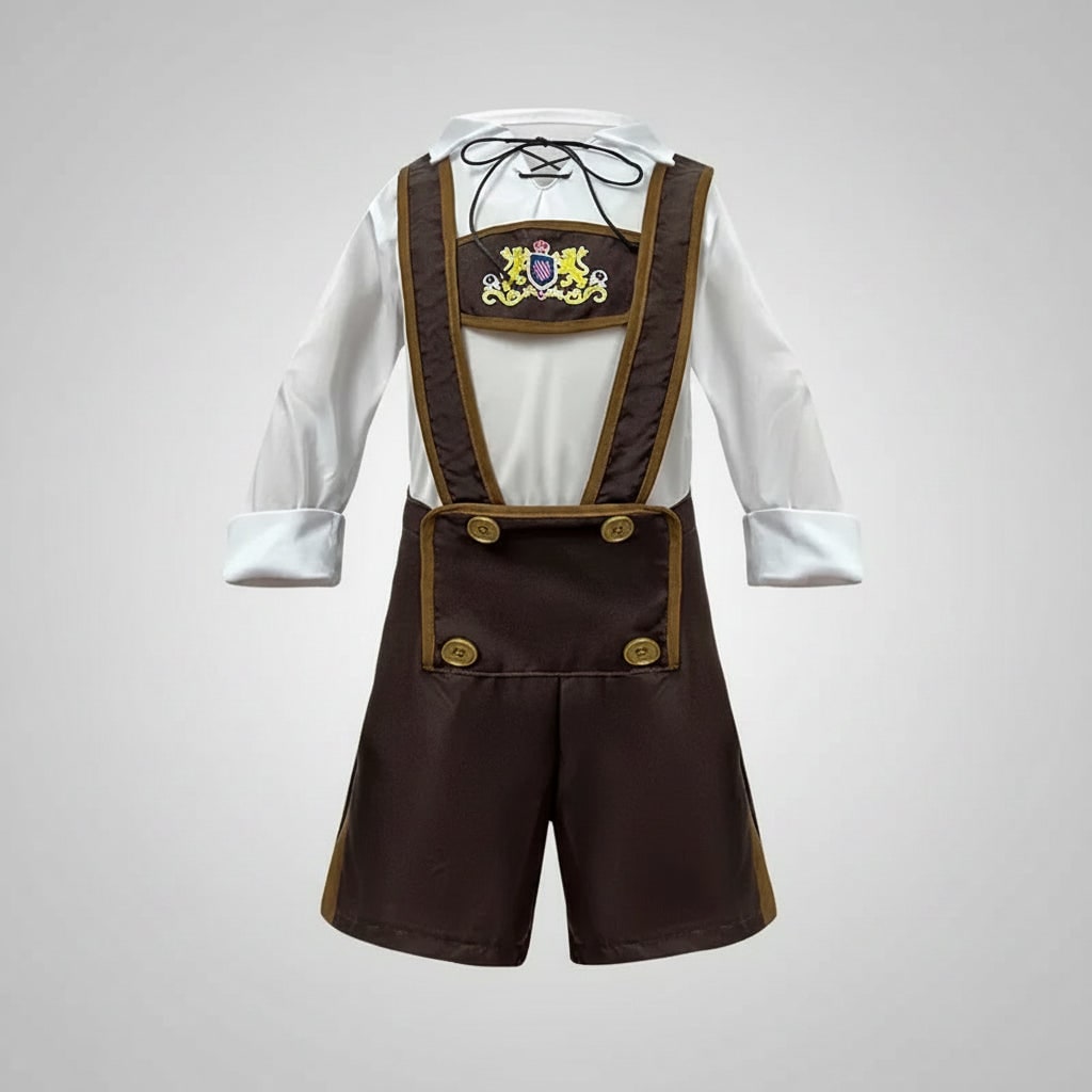 Costume tradizionale bavarese da uomo con pantaloncini e camicetta
