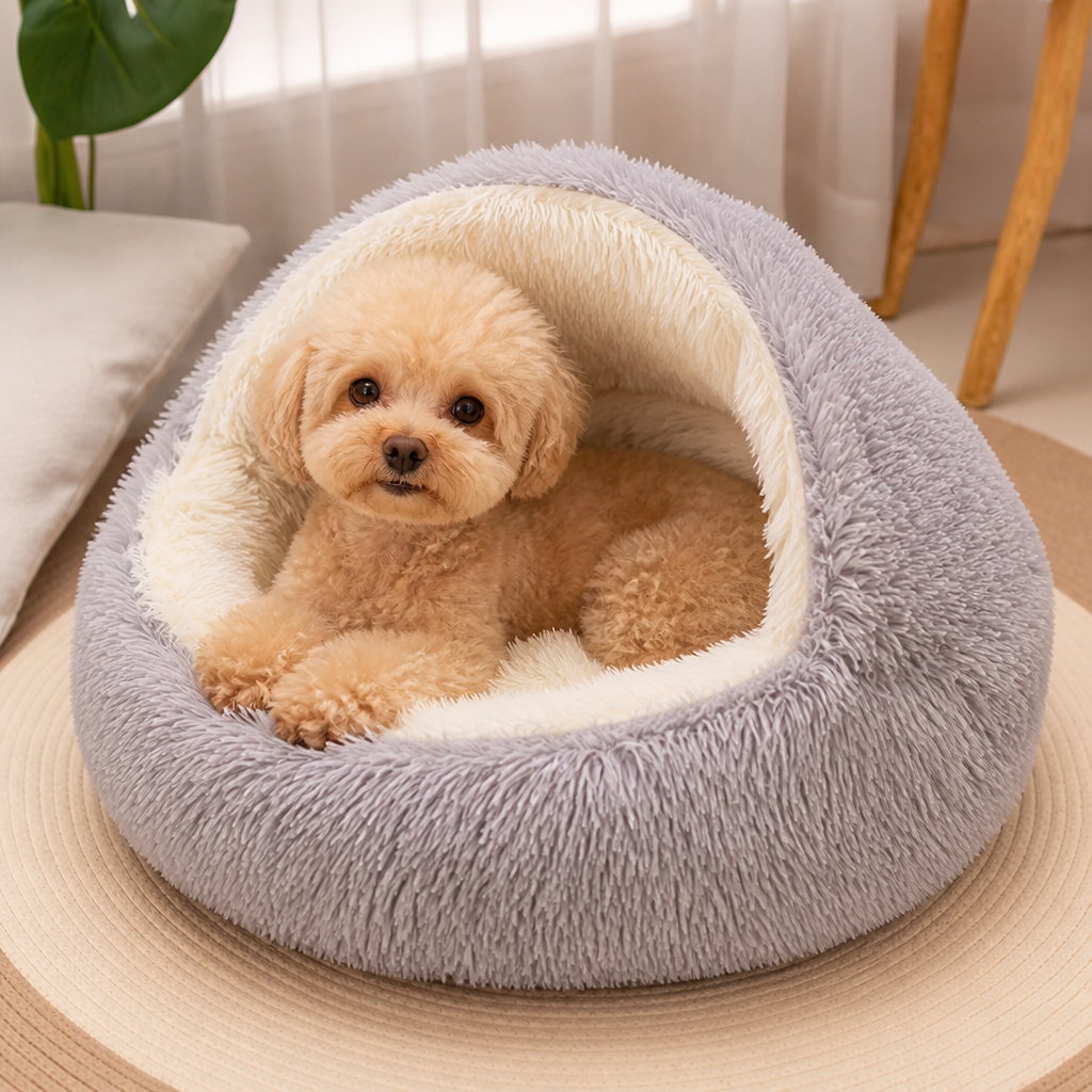 Cuccia semiaperta in peluche per animali domestici (cuscino rimovibile lavabile)