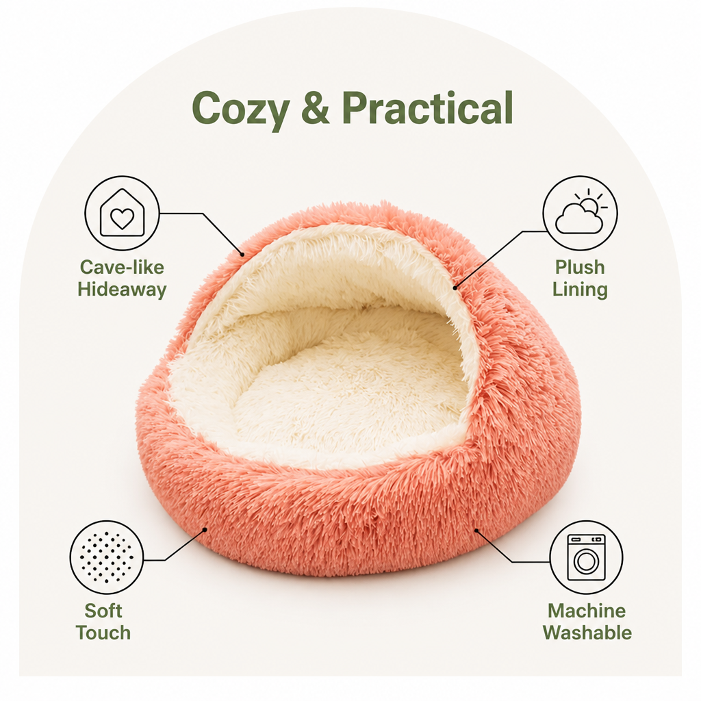 Cuccia semiaperta in peluche per animali domestici (cuscino rimovibile lavabile)