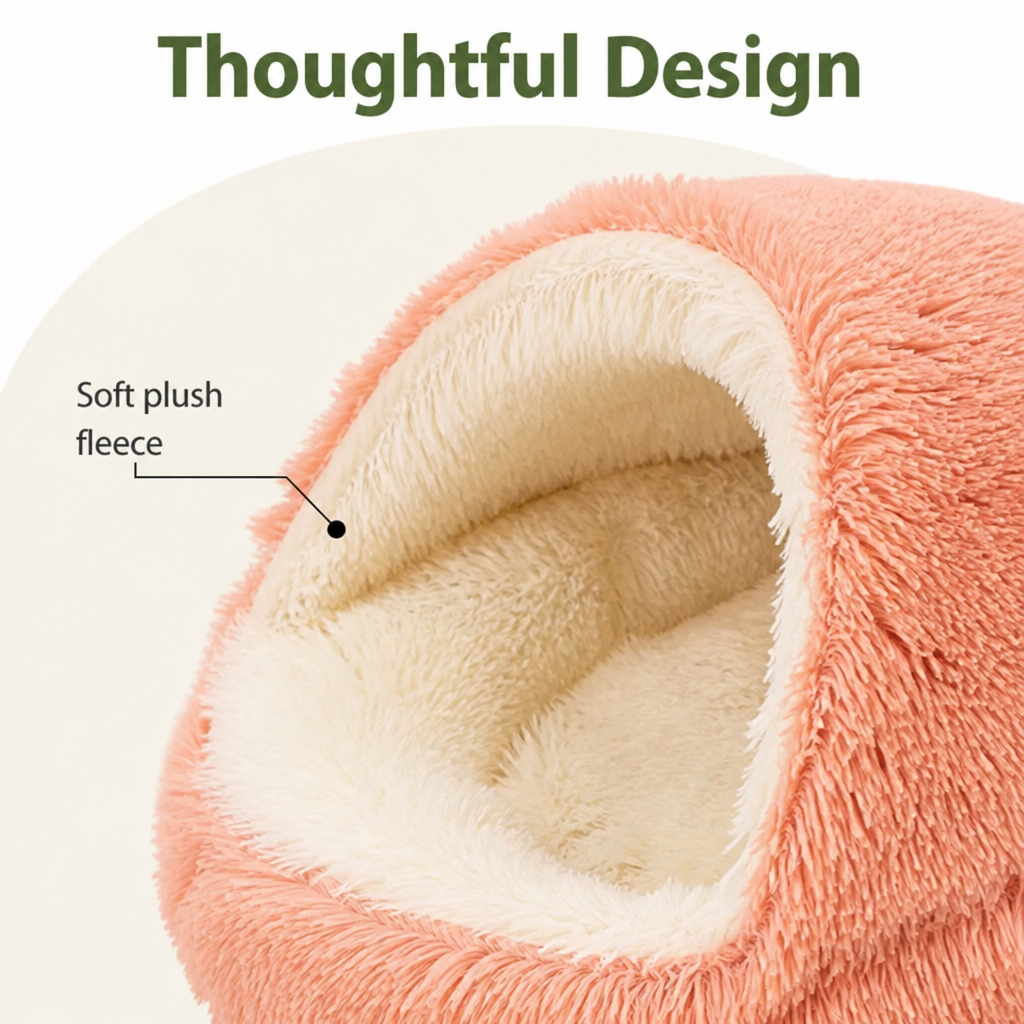 Cuccia semiaperta in peluche per animali domestici (cuscino rimovibile lavabile)