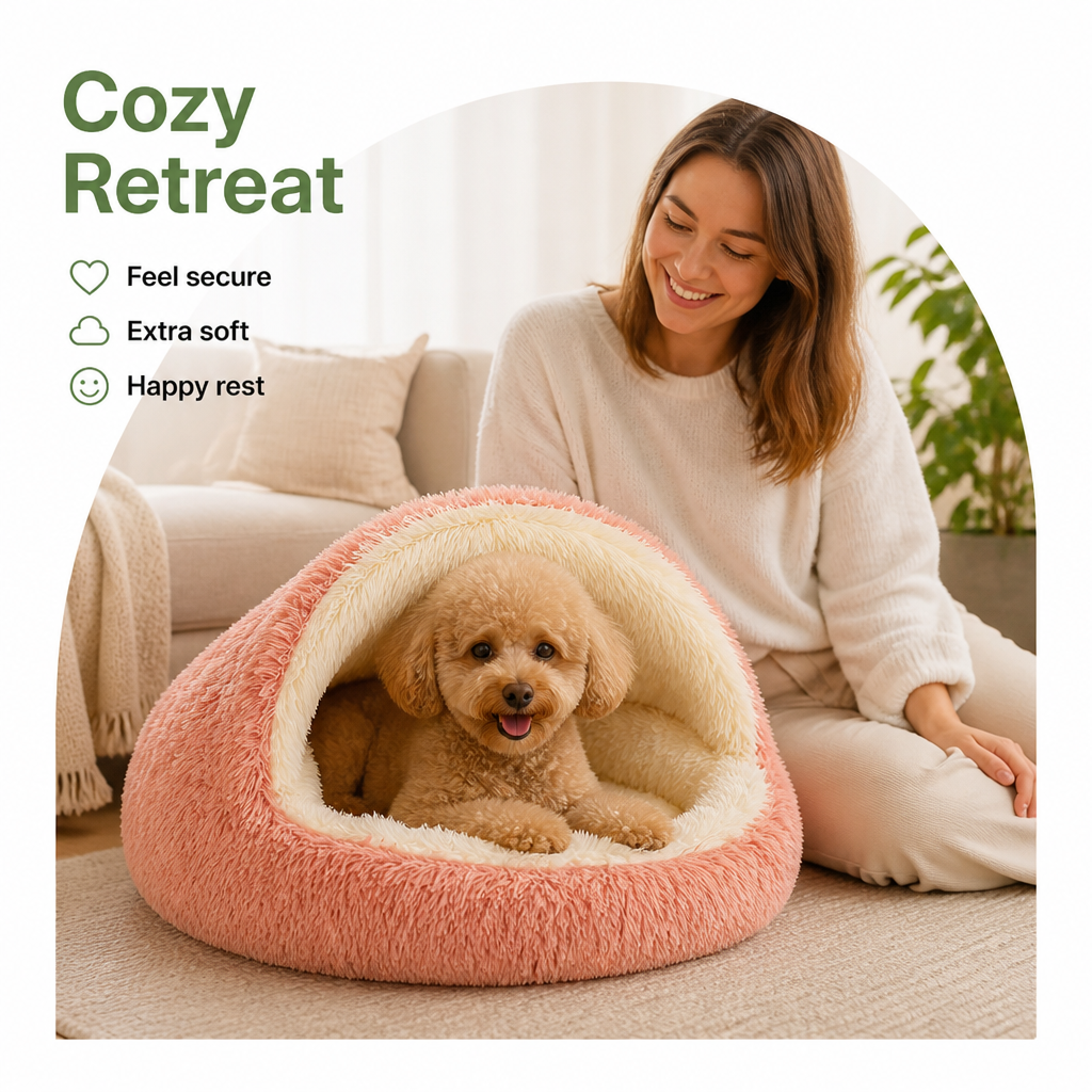 Cuccia semiaperta in peluche per animali domestici (cuscino rimovibile lavabile)