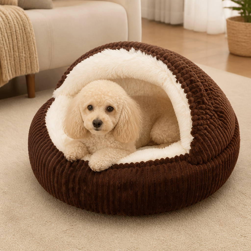 Cuccia semiaperta in peluche per animali domestici (cuscino rimovibile lavabile)