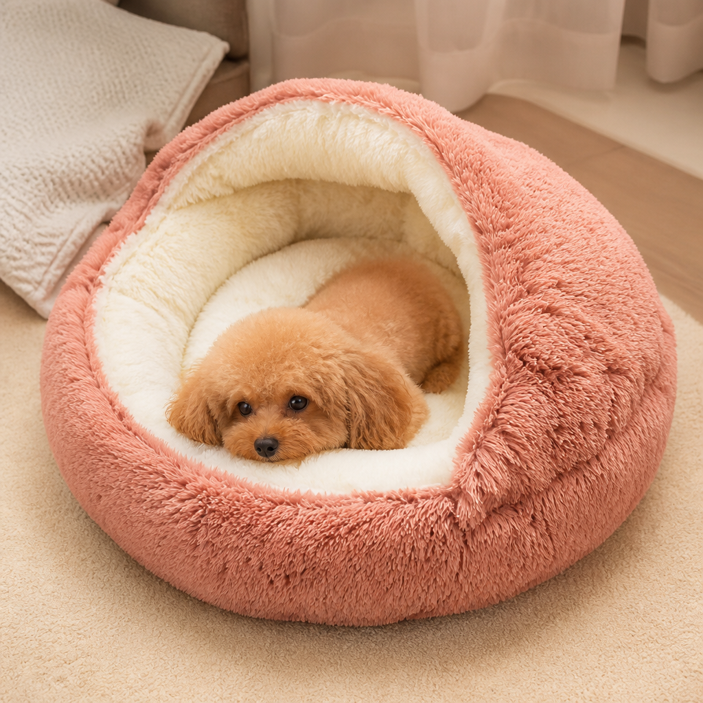 Cuccia semiaperta in peluche per animali domestici (cuscino rimovibile lavabile)