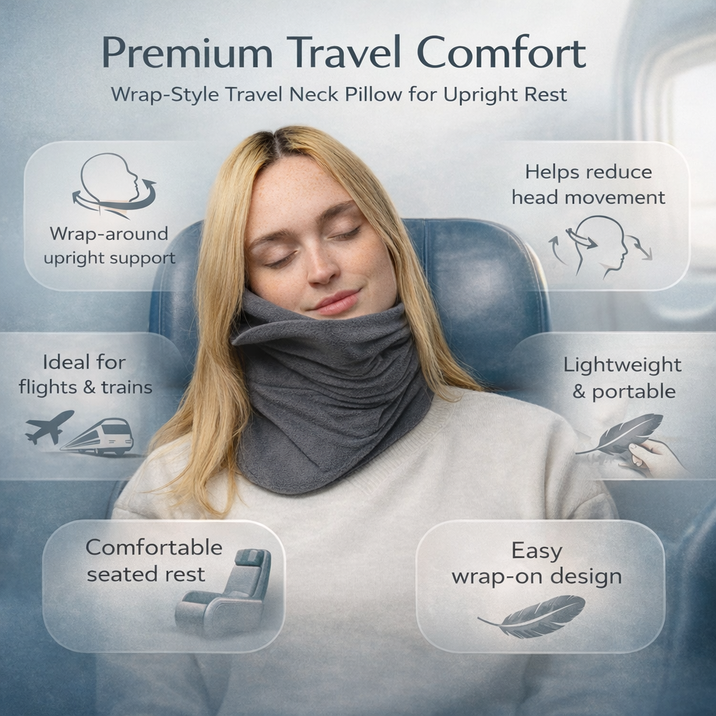 Cuscino da viaggio per collo con supporto avvolgente per aereo e auto