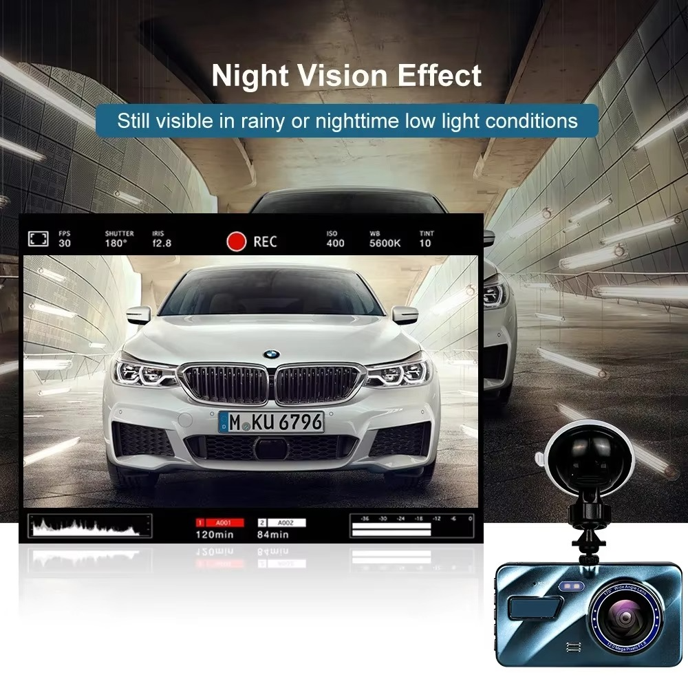Dashcam doppia lente Full HD 1080P con visione notturna, registrazione anteriore e posteriore, loop recording e scocca i