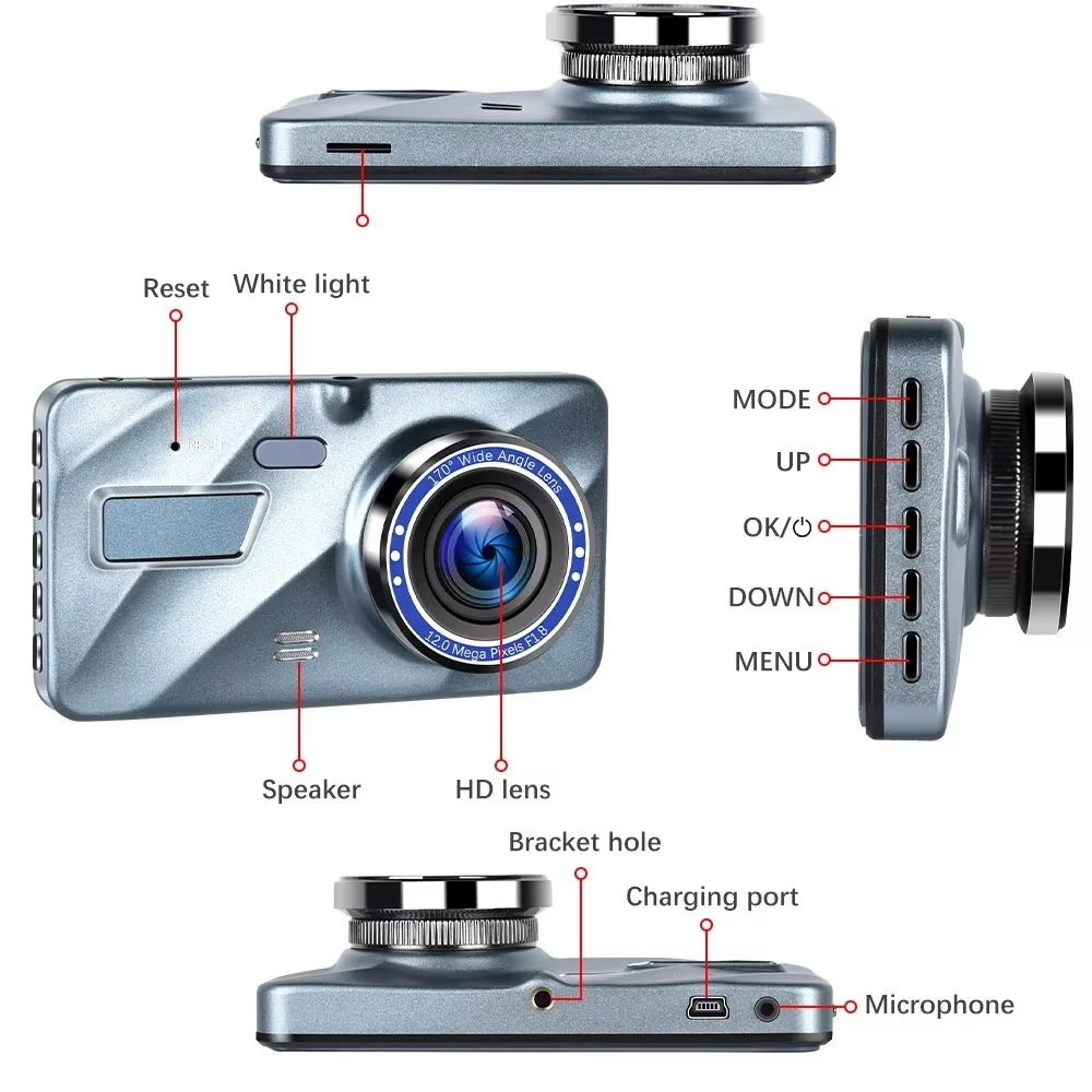Dashcam doppia lente Full HD 1080P con visione notturna, registrazione anteriore e posteriore, loop recording e scocca i
