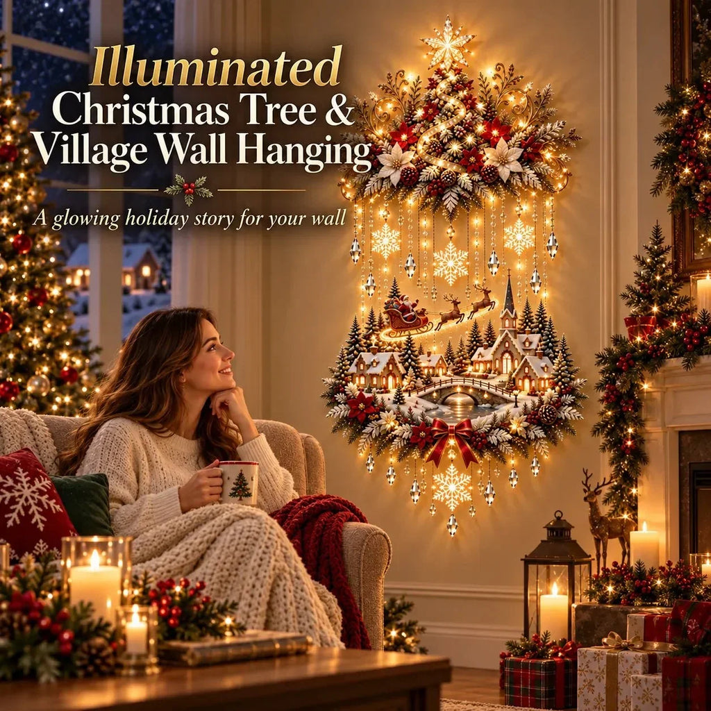 Decorazione natalizia da parete illuminata con albero e luci LED calde