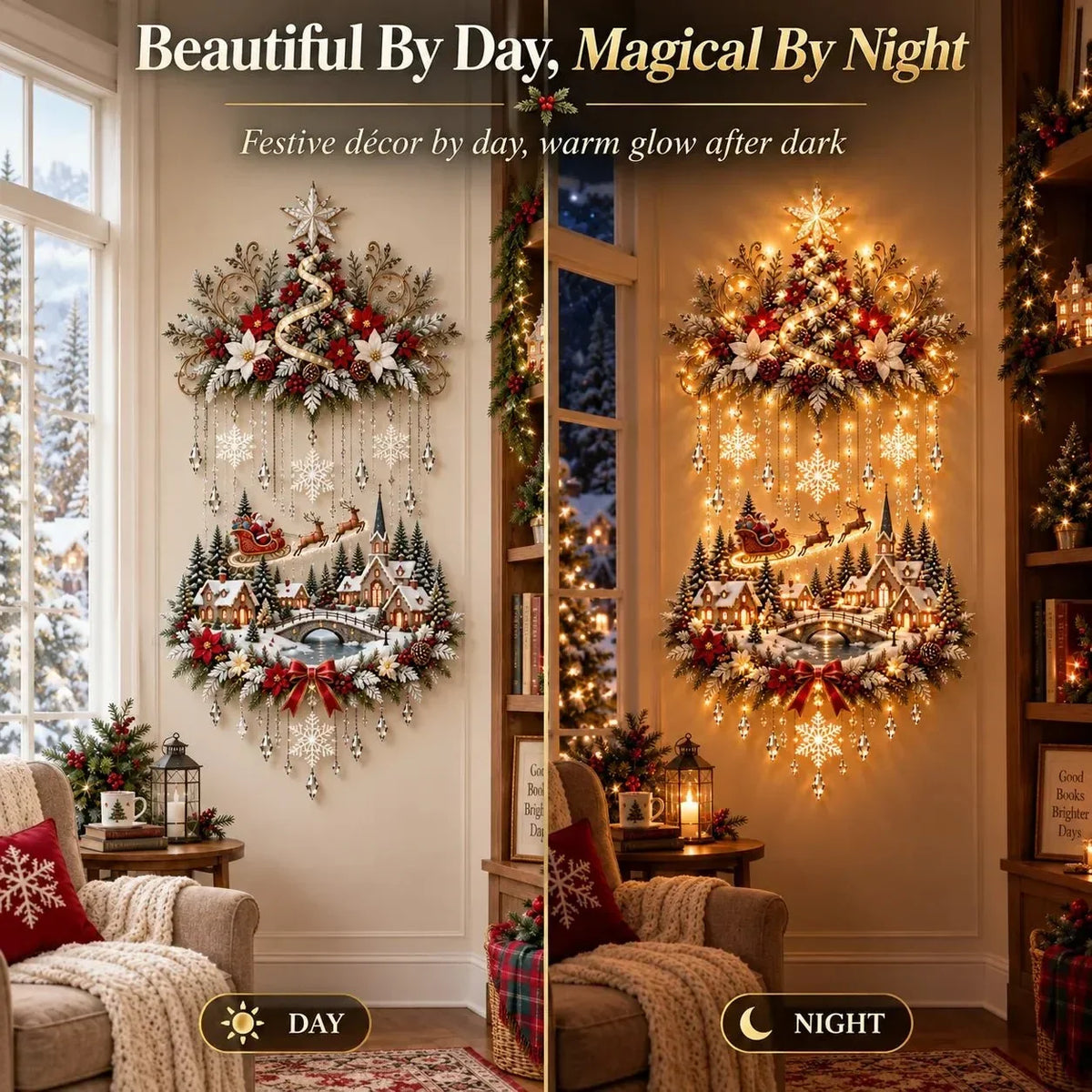 Decorazione natalizia da parete illuminata con albero e luci LED calde