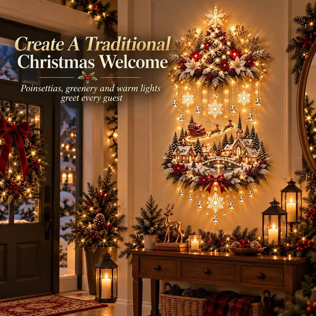Decorazione natalizia da parete illuminata con albero e luci LED calde