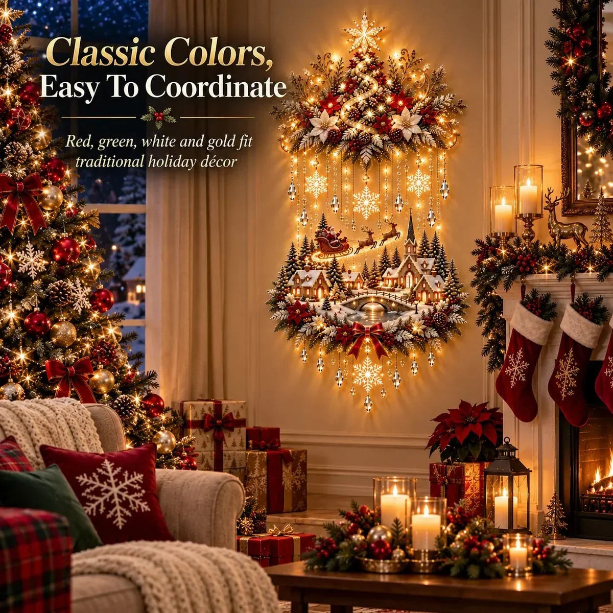Decorazione natalizia da parete illuminata con albero e luci LED calde
