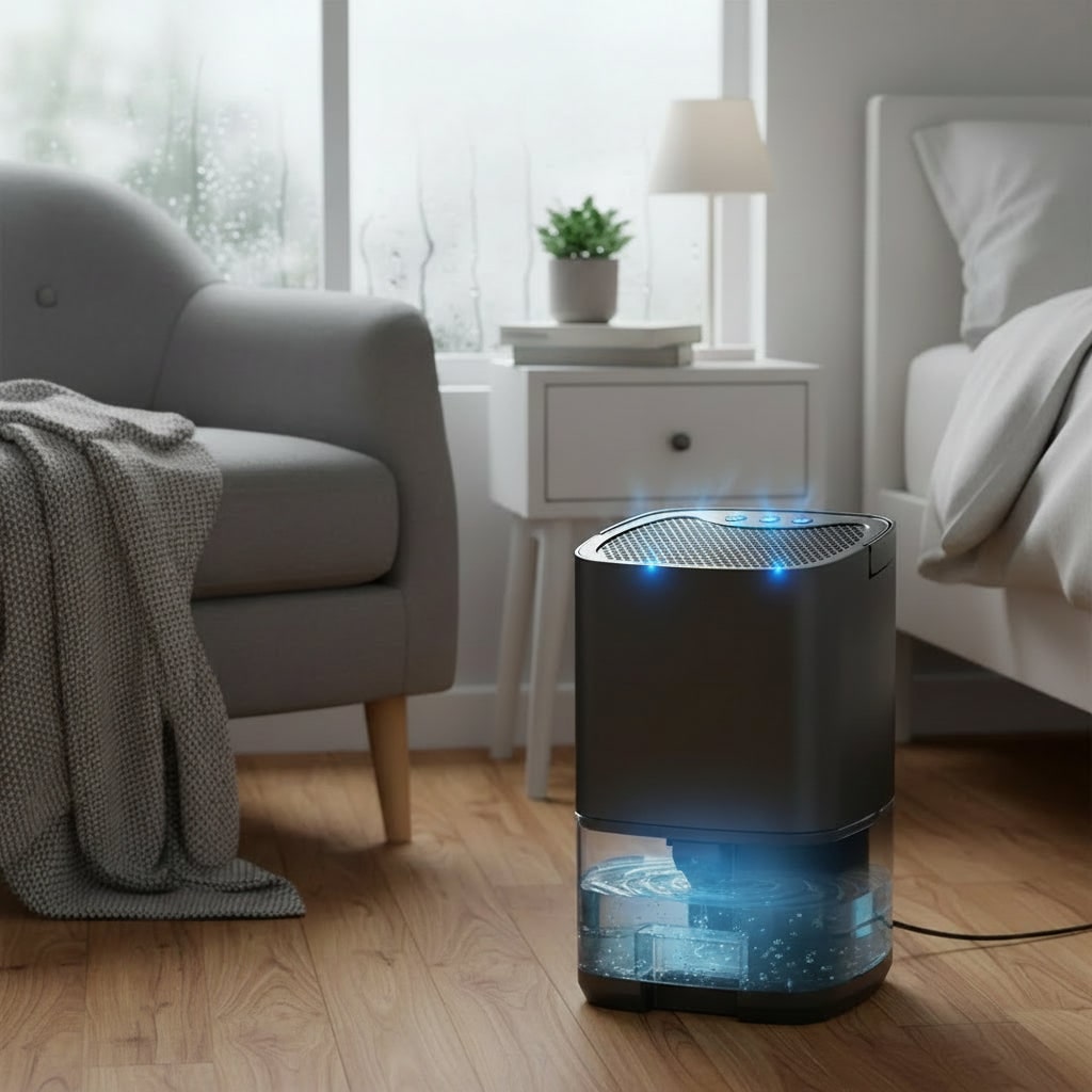 Deumidificatore portatile per camera da letto, cantina e vespaio con funzionamento silenzioso