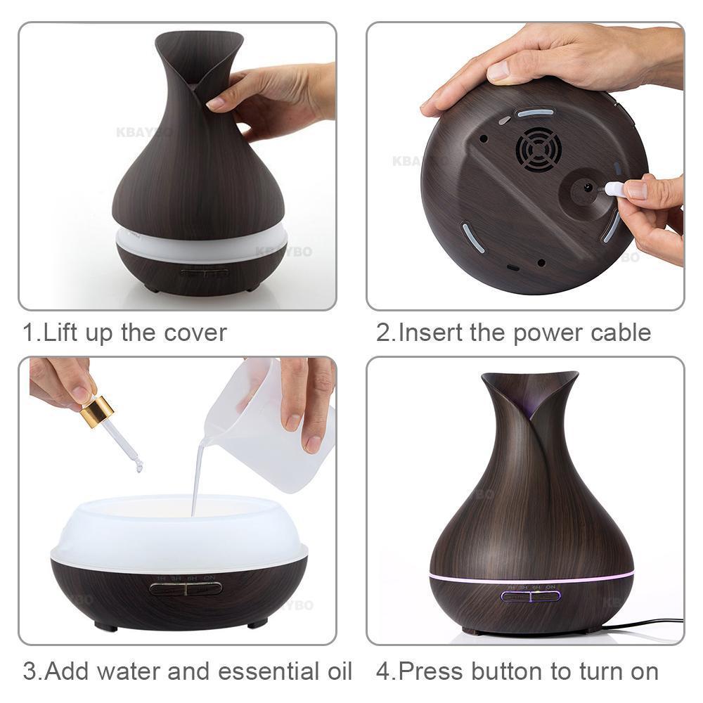Diffusore di oli essenziali effetto legno 400 ml