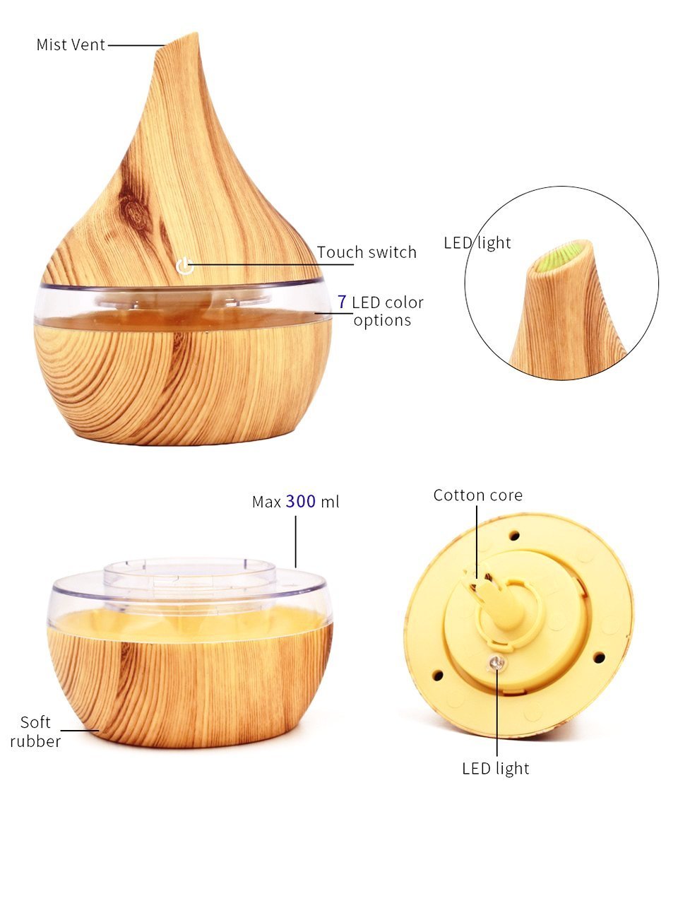 Diffusore di oli essenziali ad ultrasuoni con effetto legno