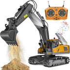 Escavatore radiocomandato 4WD bulldozer camion ribaltabile metallo | 3 motori, rotazione 680 gradi | cingoli in gomma pe