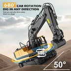 Escavatore radiocomandato 4WD bulldozer camion ribaltabile metallo | 3 motori, rotazione 680 gradi | cingoli in gomma pe