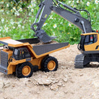 Escavatore radiocomandato 4WD bulldozer camion ribaltabile metallo | 3 motori, rotazione 680 gradi | cingoli in gomma pe
