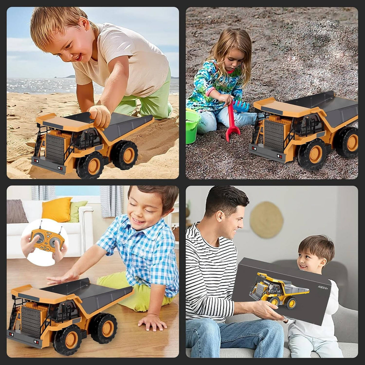 Escavatore radiocomandato 4WD bulldozer camion ribaltabile metallo | 3 motori, rotazione 680 gradi | cingoli in gomma pe